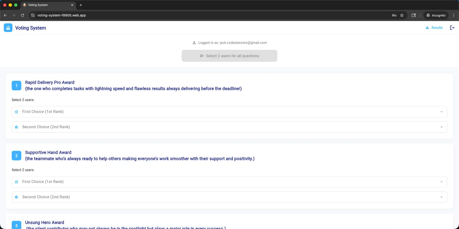 Voting System screen 3