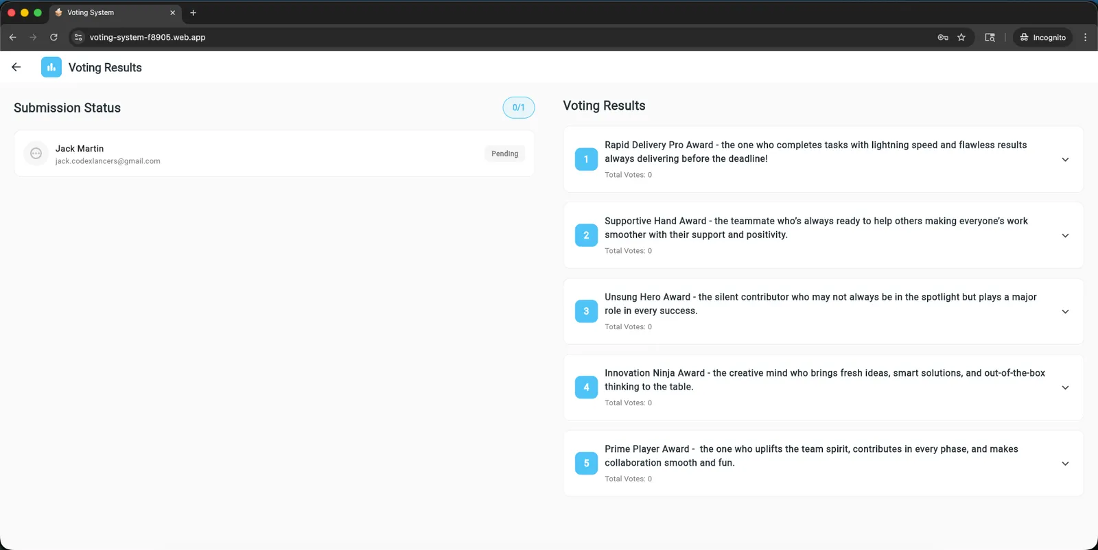 Voting System screen 4