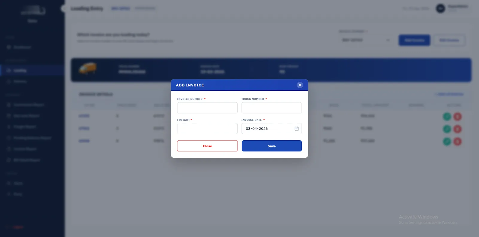 SonuÂ RoadlinesÂ Admin Portal screen 3