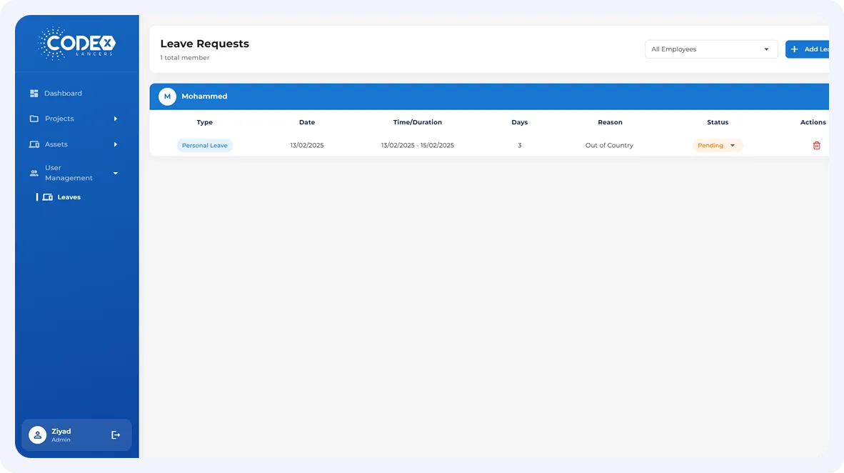 CodeX â€“ Project & Task Management System screen 11