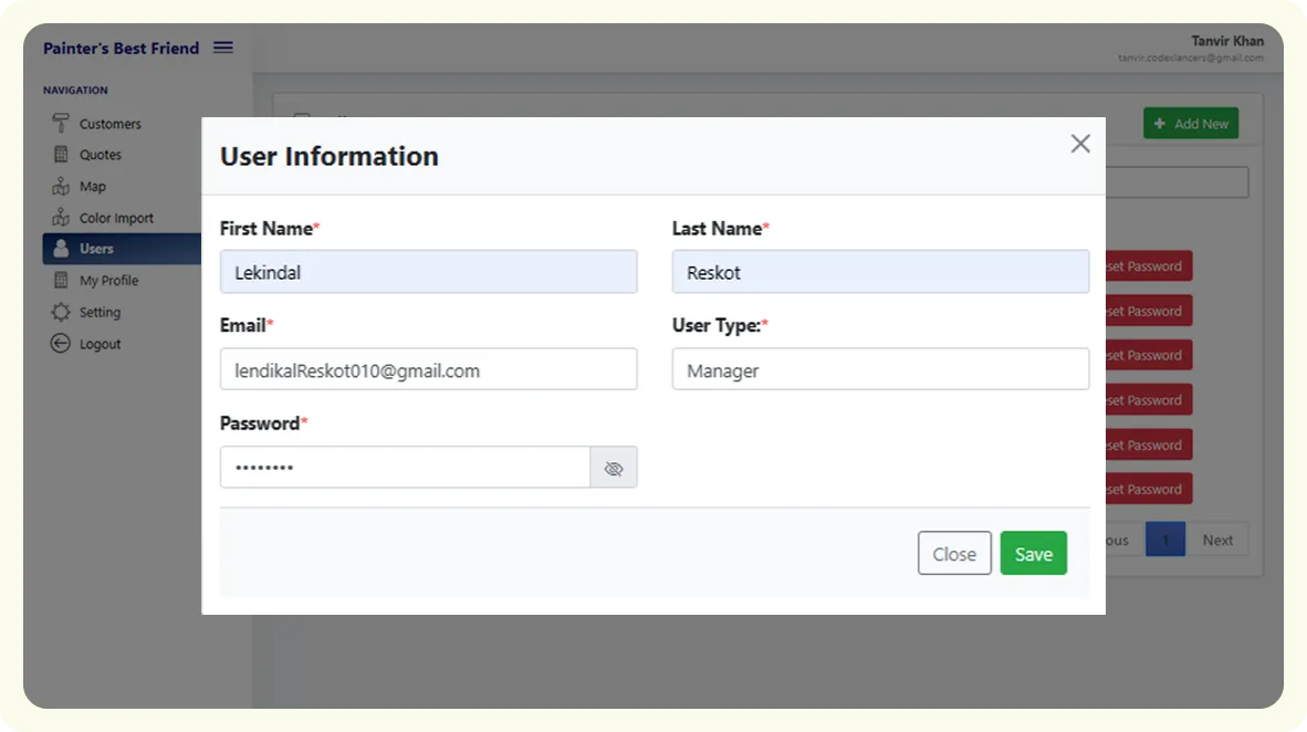 Painterâ€™s Restored â€“ Service Management System screen 2