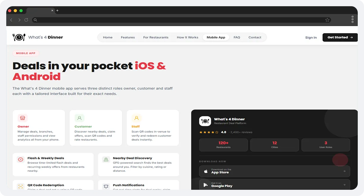 Whatâ€™s 4 Dinner â€“ Restaurant Deal & Admin Platform screen 2
