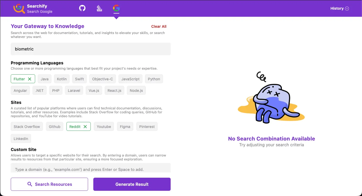 Searchify â€“ Multi-Platform Developer Search Aggregator screen 2